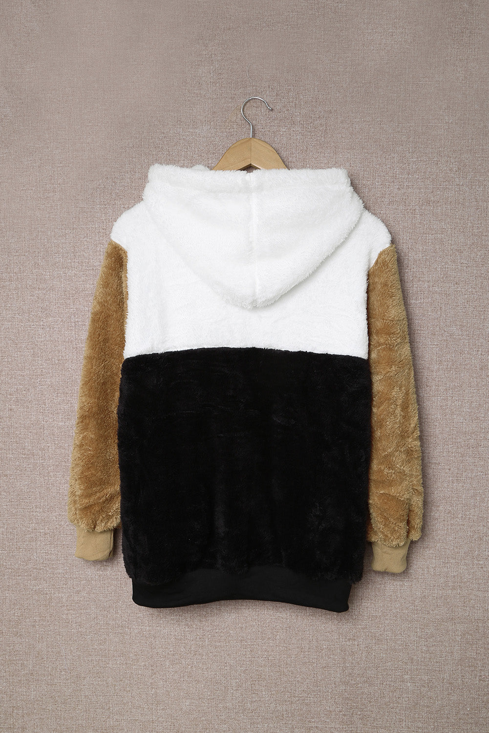 Colorblock Fluffy Faux Fur Hoodie