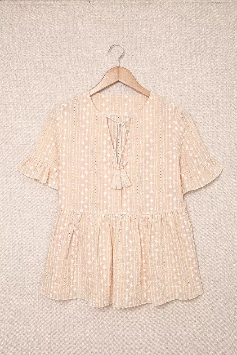 Split V Neck Print Babydoll Top