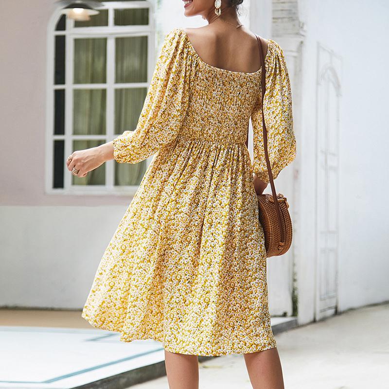Spring and summer floral long-sleeved dresses