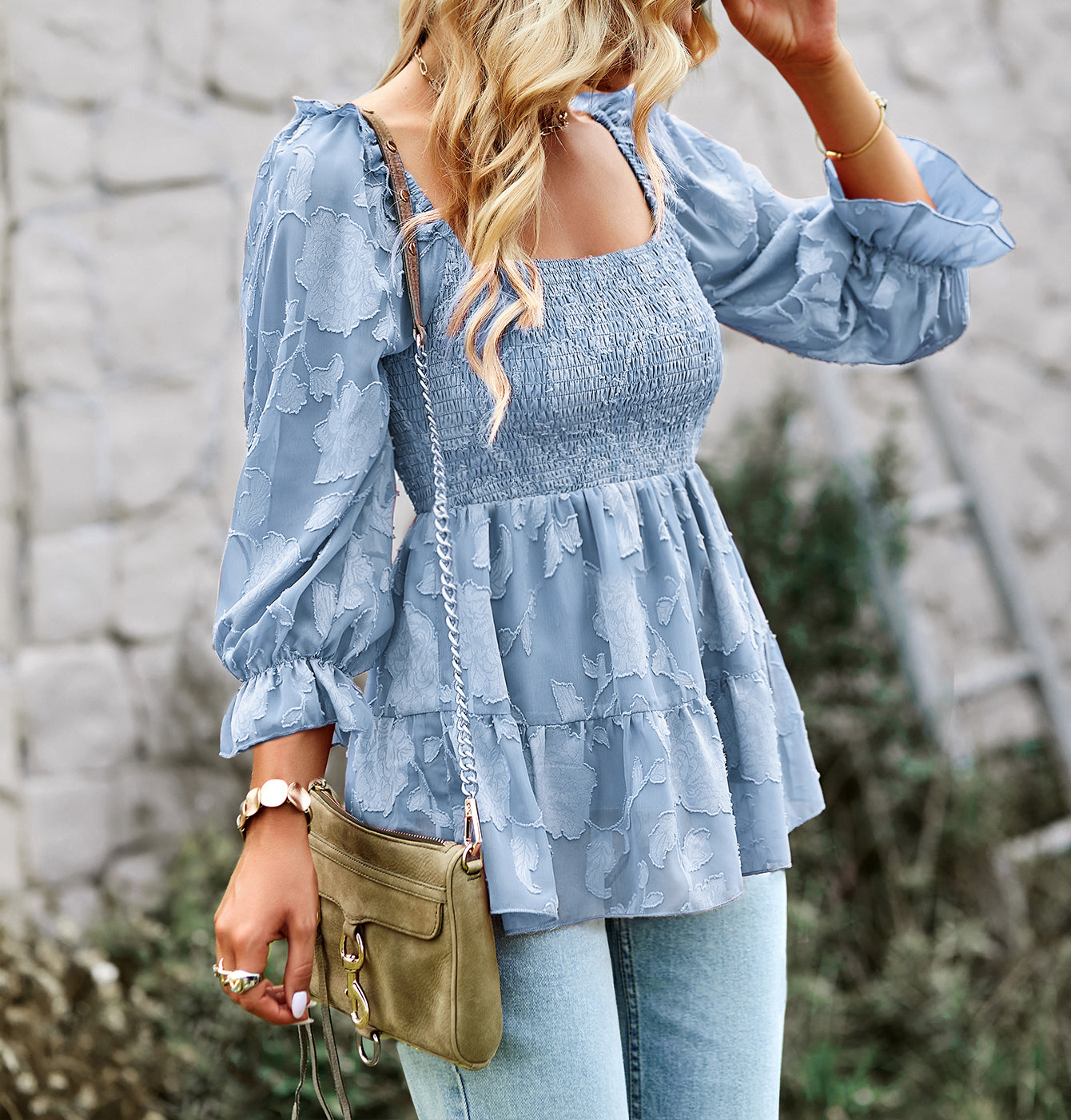 French square collar peplum top