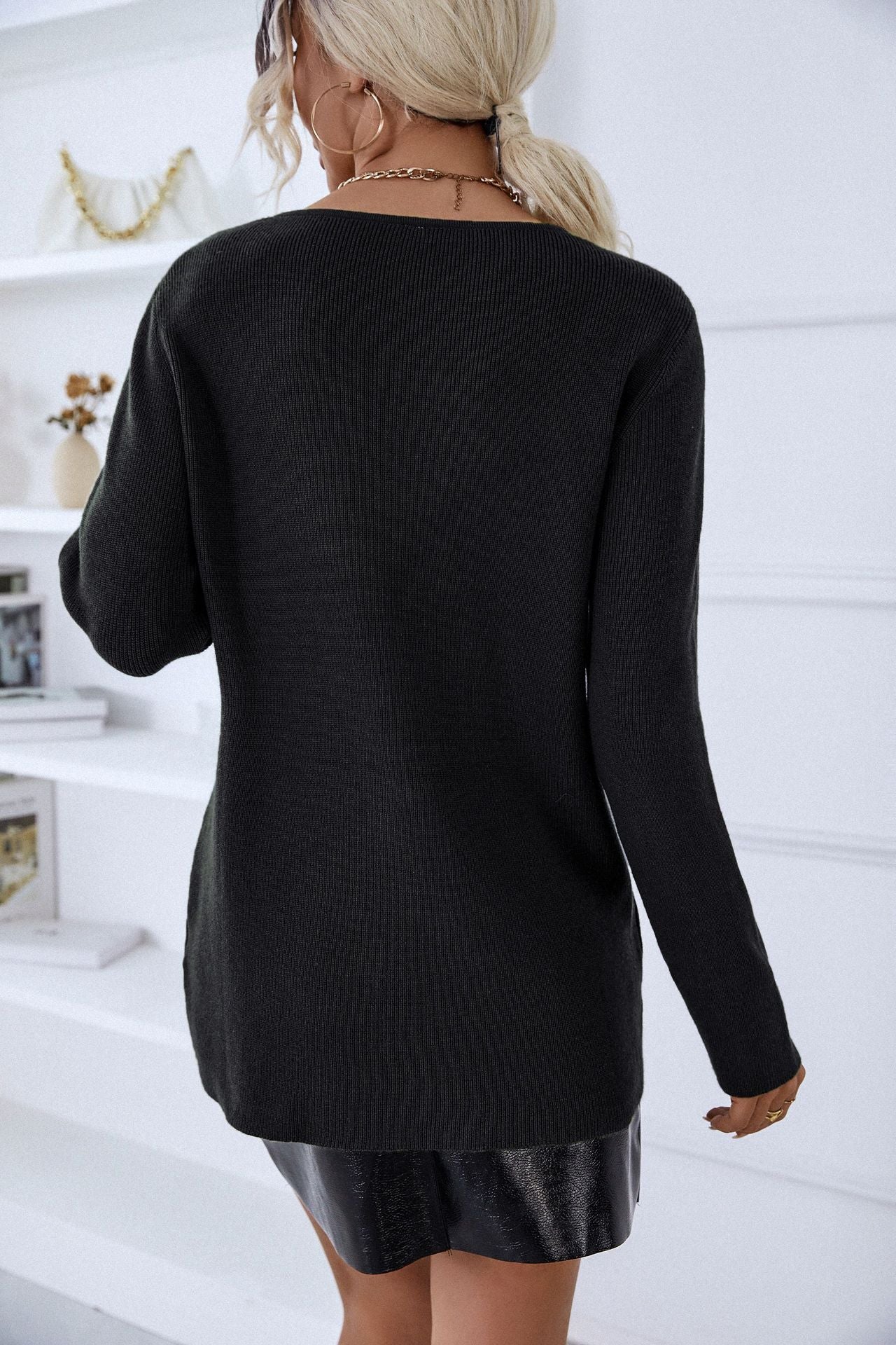 Autumn and winter fashion solid color sexy sweater