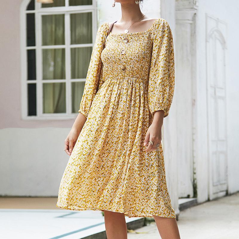 Spring and summer floral long-sleeved dresses