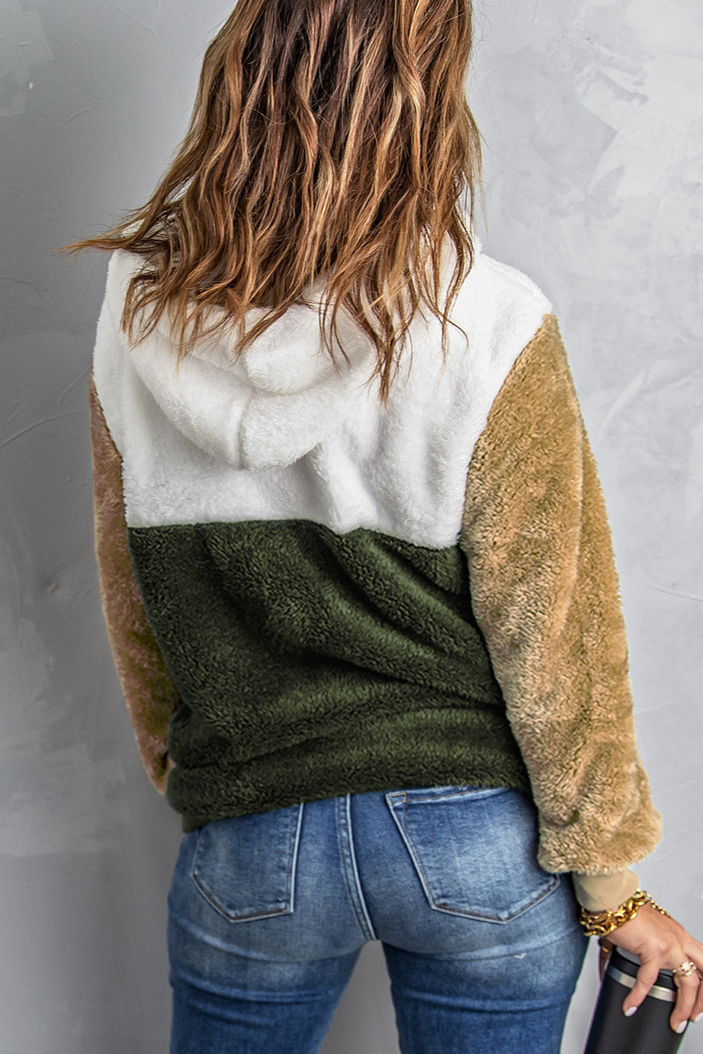 Colorblock Fluffy Faux Fur Hoodie