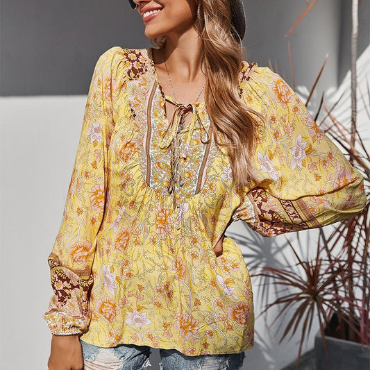 Fall Romantic Holiday Print Blouse