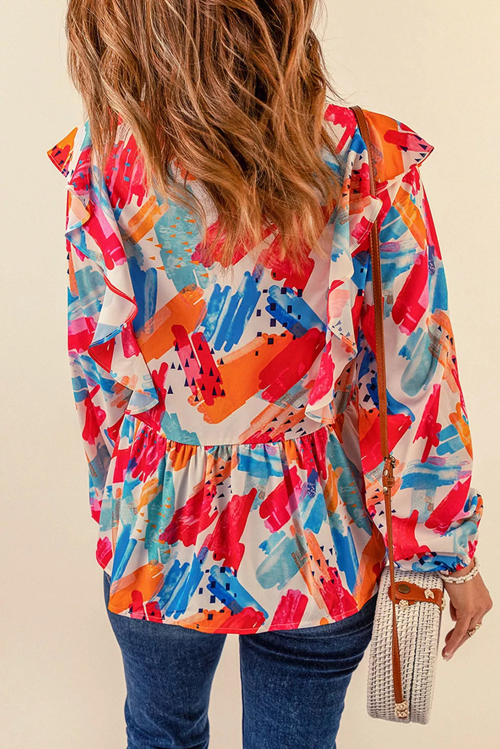 Paint Print Ruffled Detail Loose Blouse