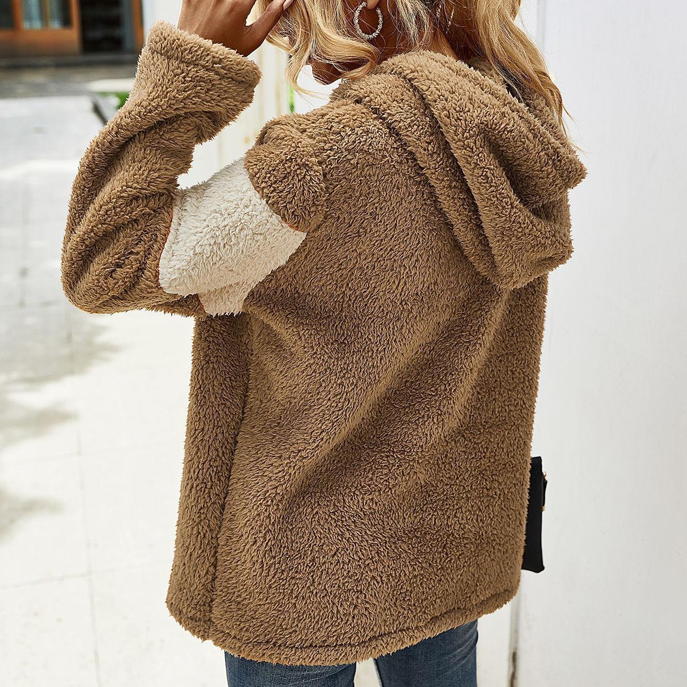 Autumn and winter hooded thickening color blocking sweater