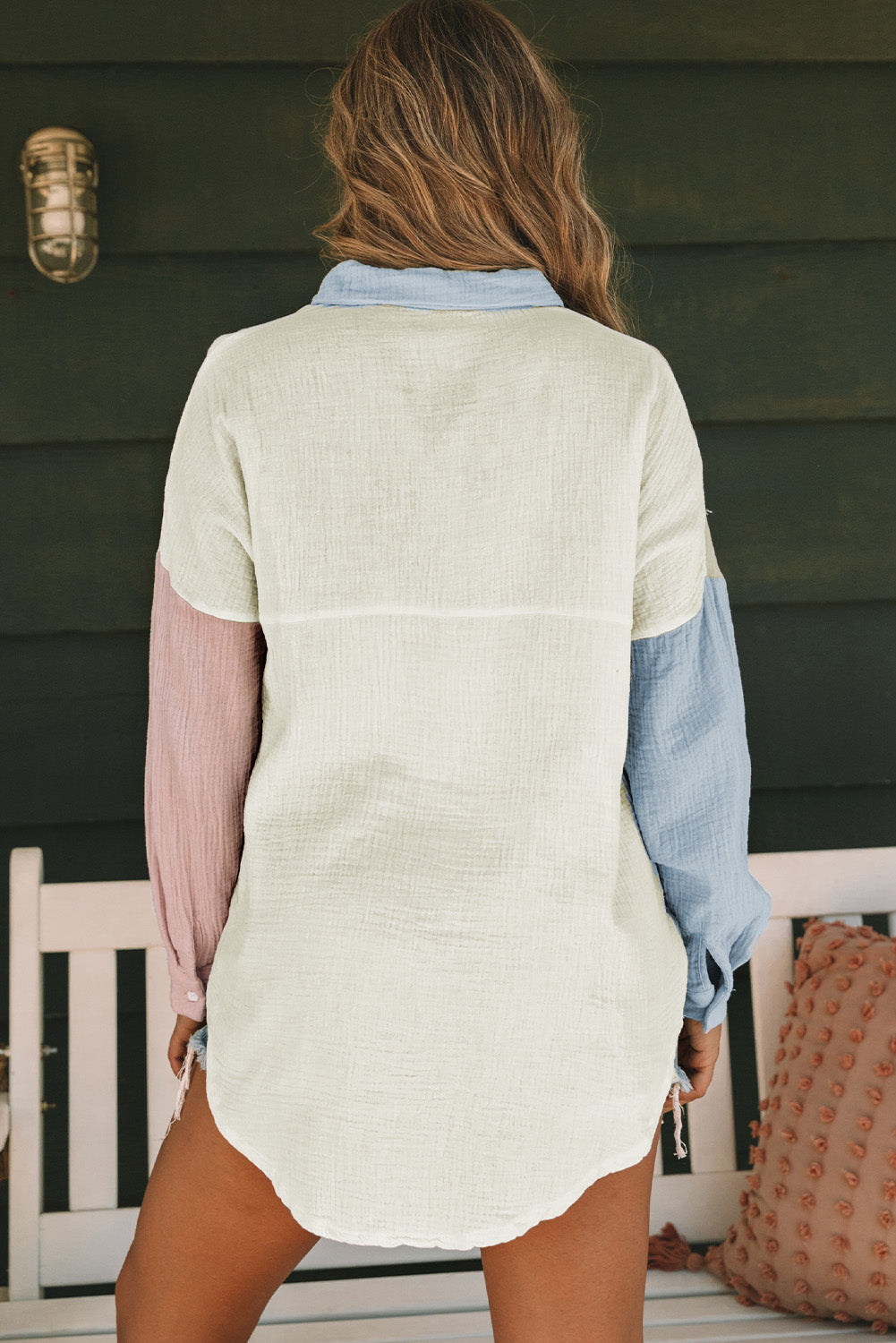 Colorblock Crinkled Pocketed Shirt