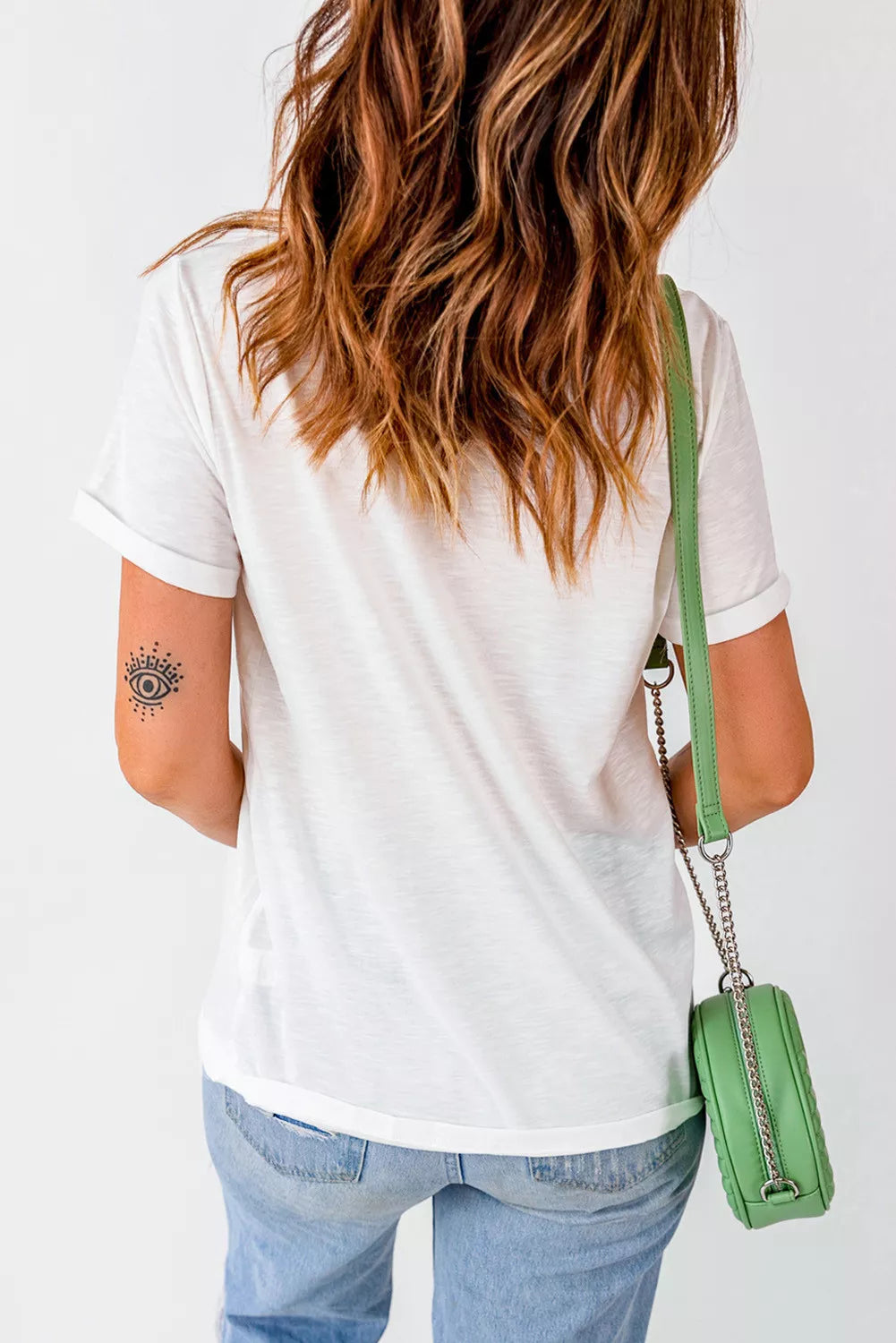 White XOXO Heart Shape Glitter Print Crew Neck T Shirt