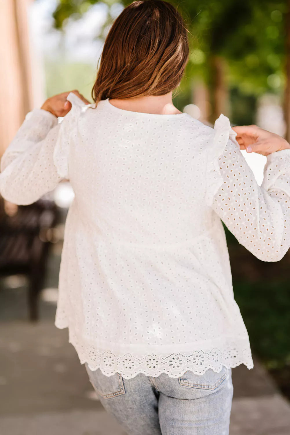 Broderie Angalise Ruffle Trim Babydoll Blouse