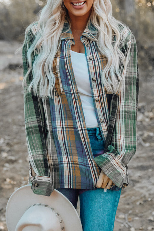 Chest Pockets Button Up Plaid Shacket