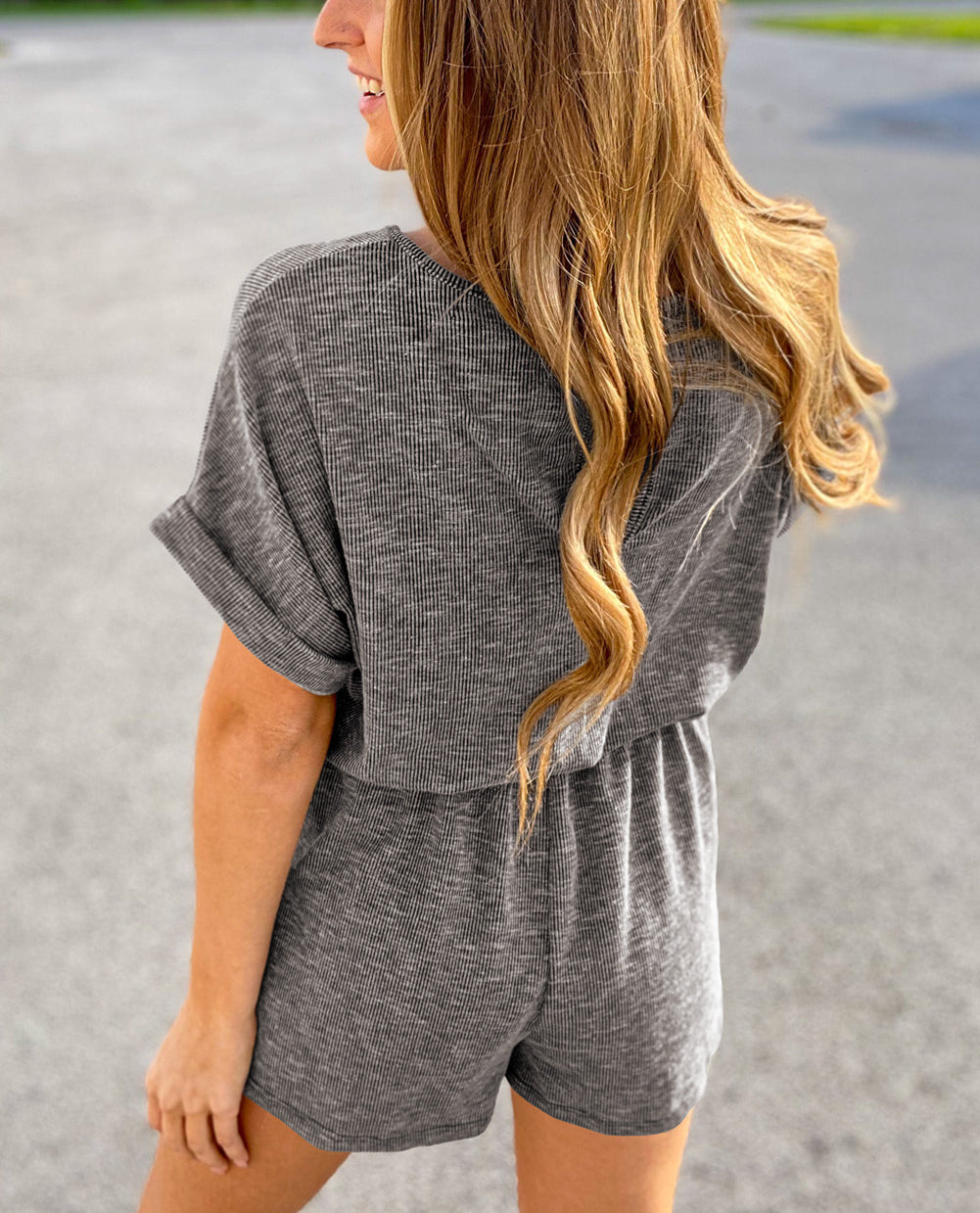 Ribbed Elastic Waist Romper