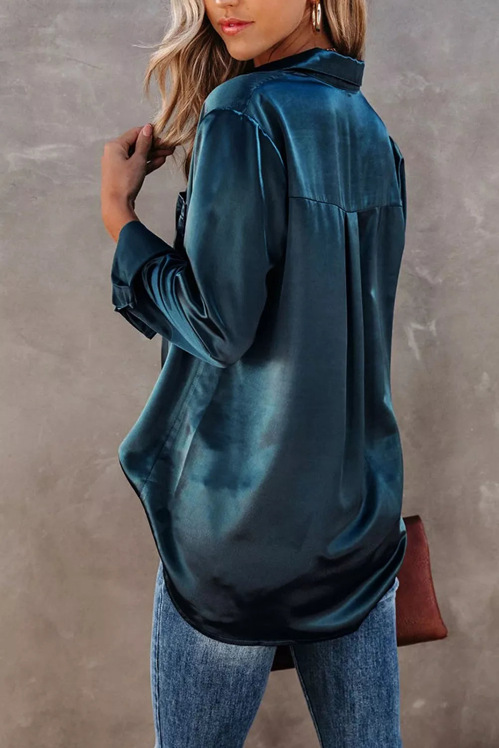 Satin Button Shirt with Pocket
