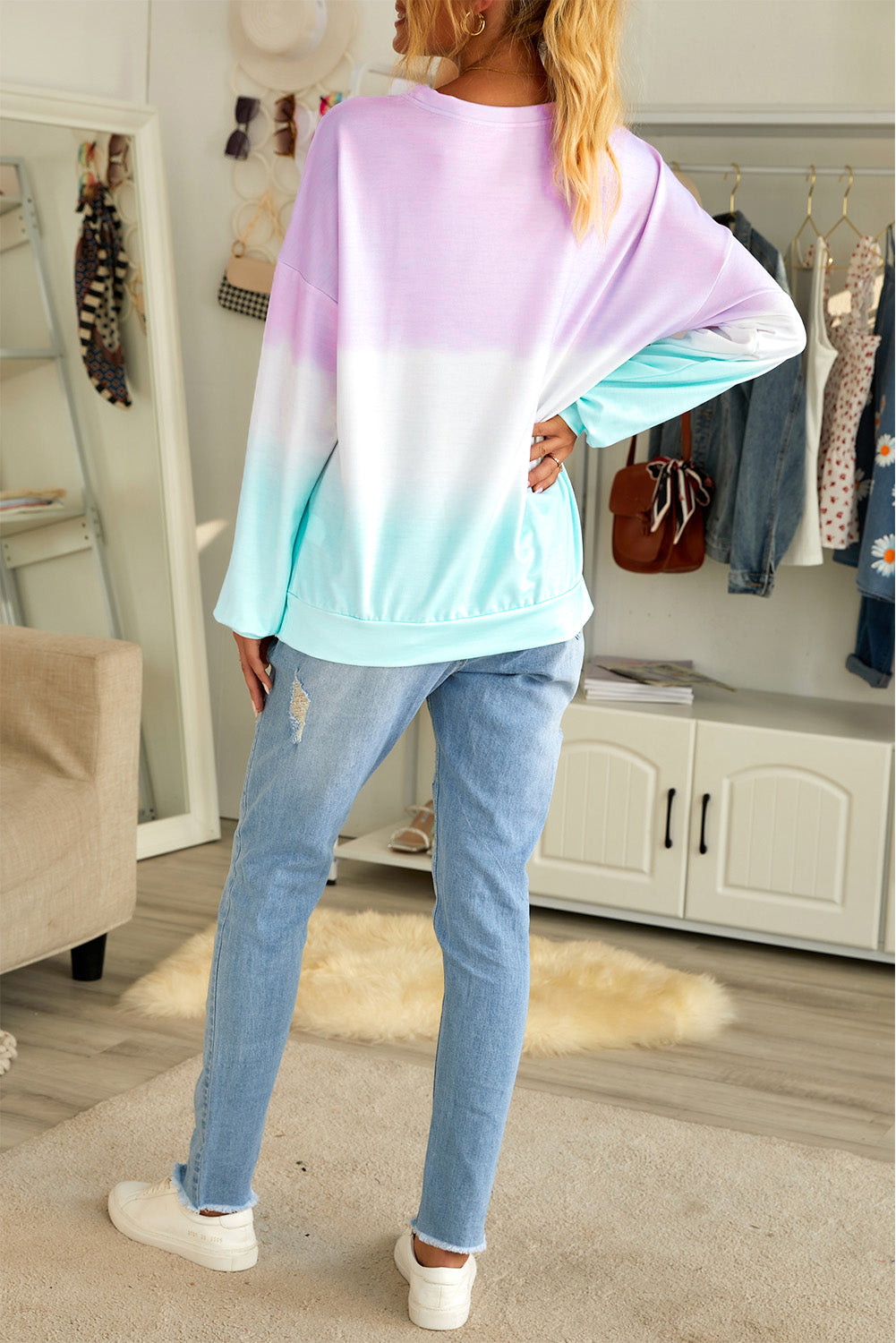 Color Block Tie Dye Pullover Sweatshirt