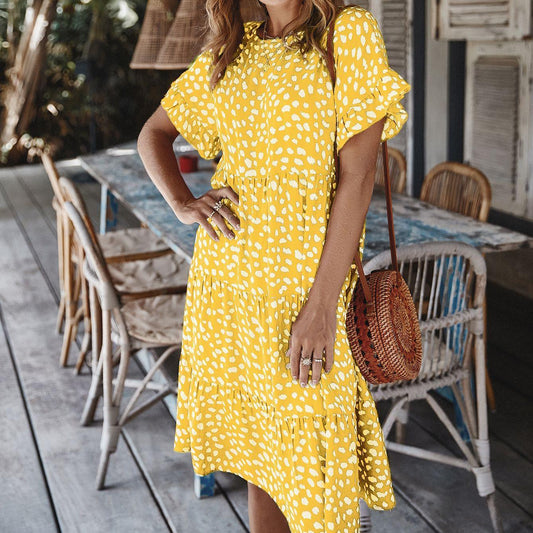 Spring and summer ruffle light mature dress