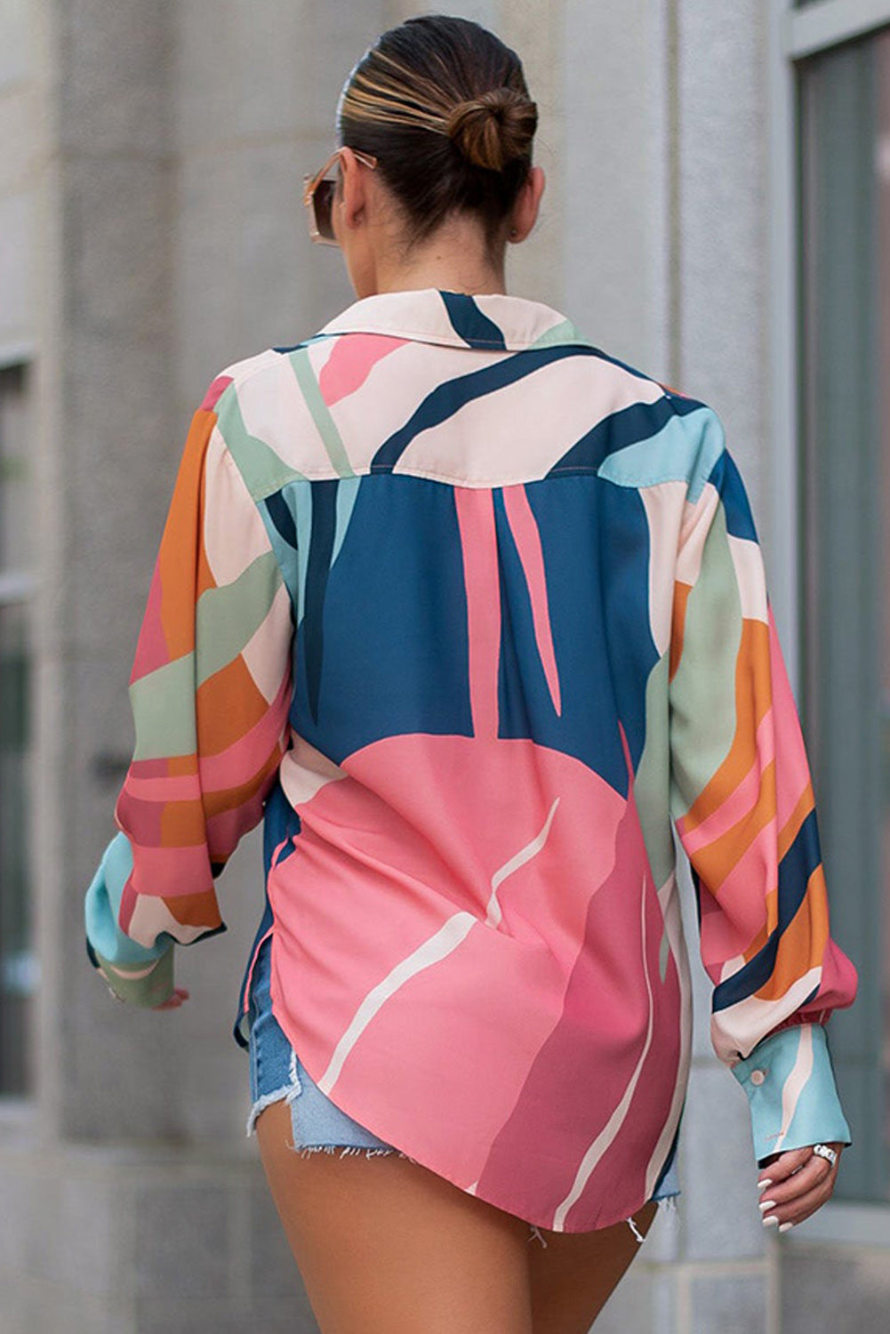 Abstract Print Cuffed Sleeve Shirt