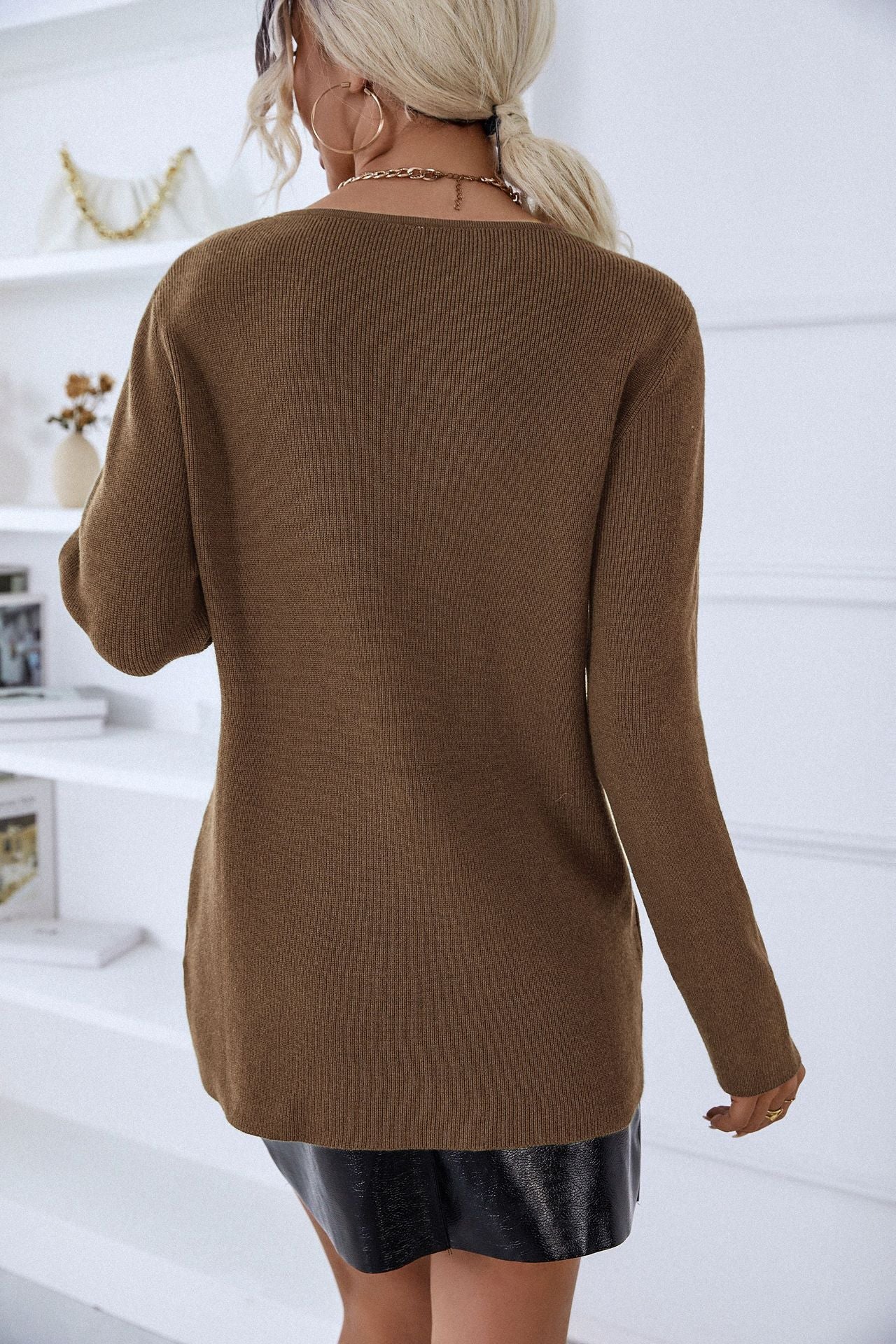 Autumn and winter fashion solid color sexy sweater