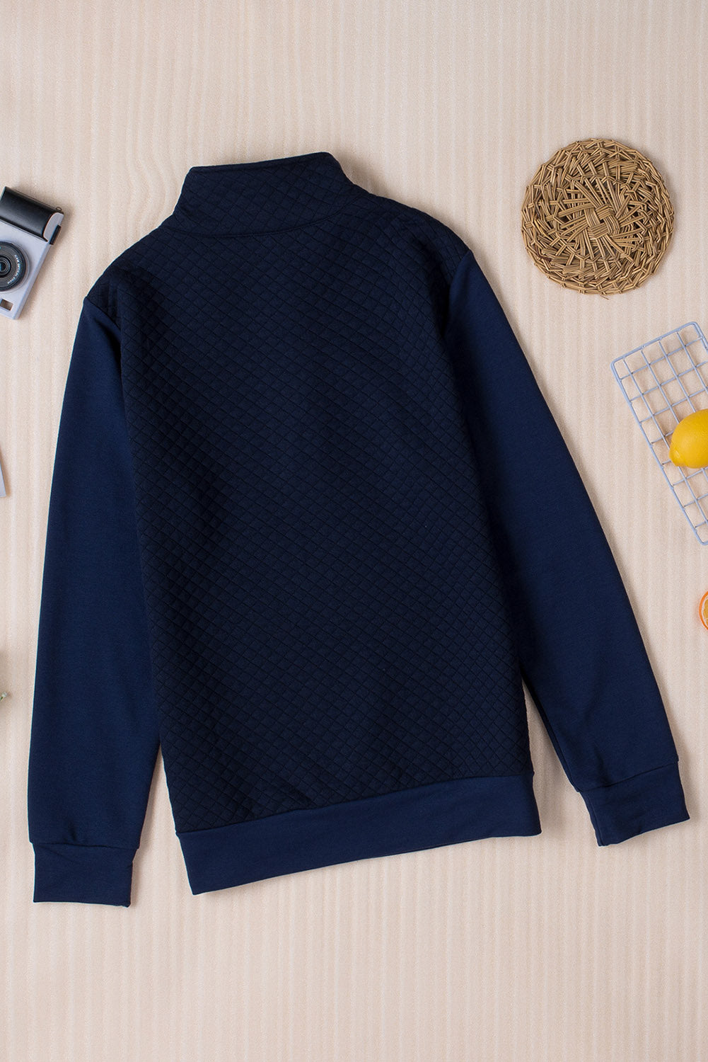 Stand Neck Waffle Zip up Sweatshirt