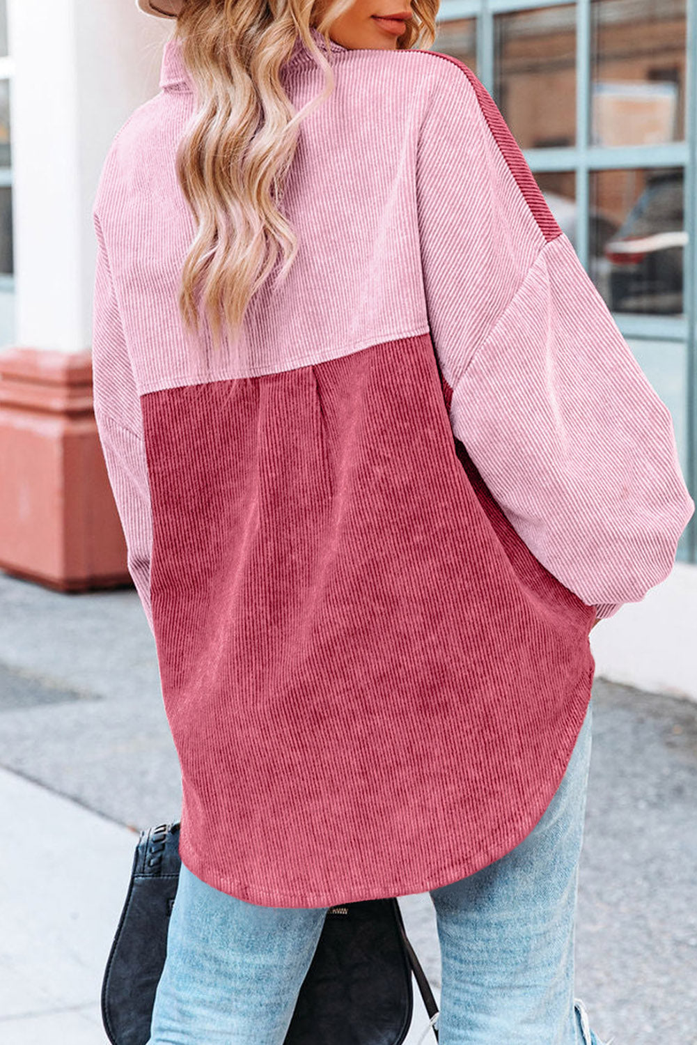 Drop Shoulder Colorblock Corduroy Shacket