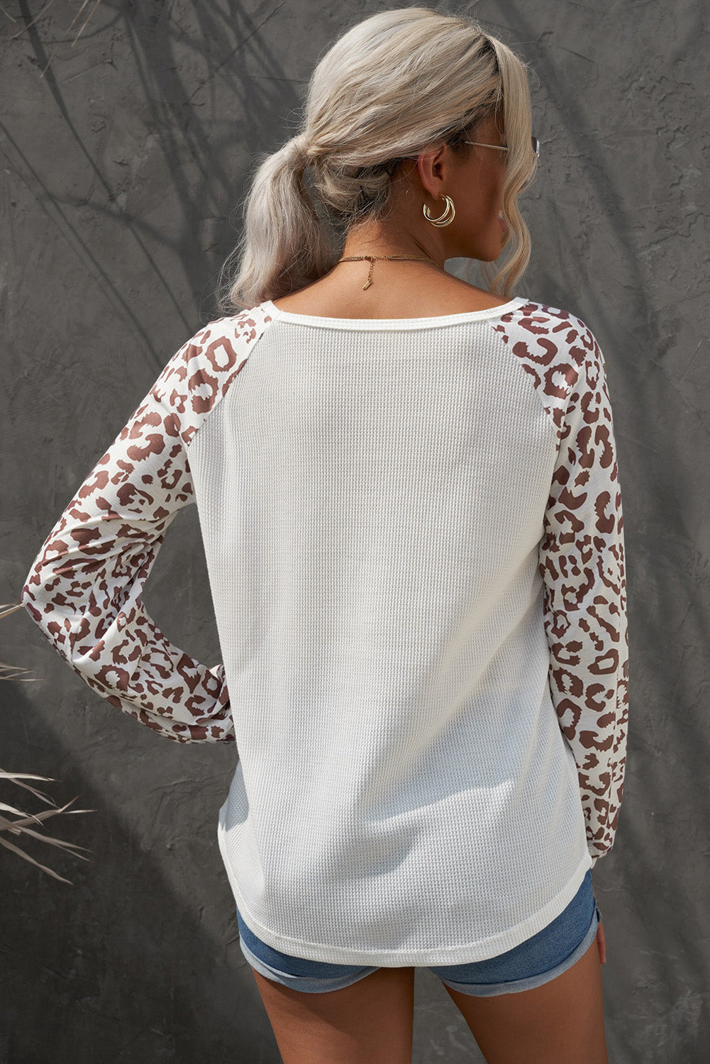 Leopard Raglan Sleeve Knitted V Neck Blouse