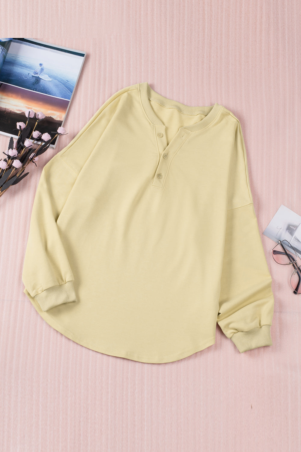 Buttoned V Neck Cotton Loose Fit Top