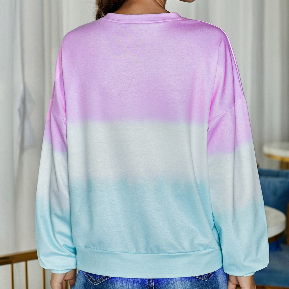 Color Block Tie Dye Pullover Sweatshirt