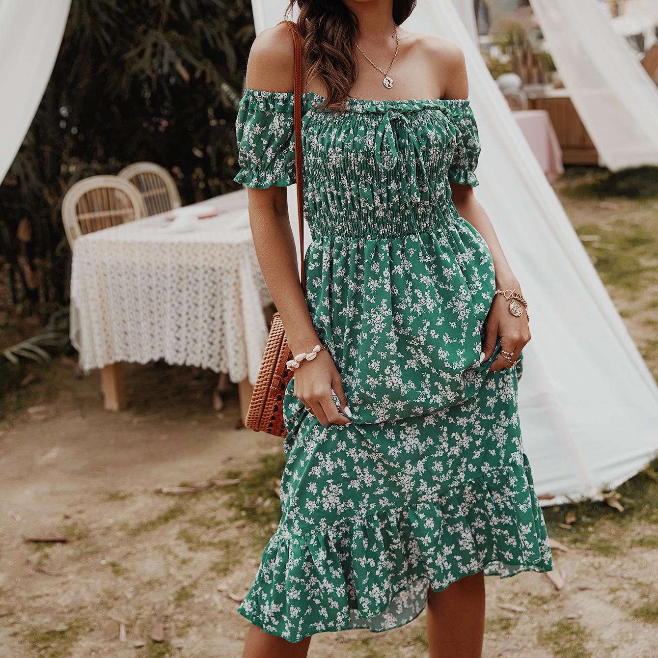 Bohemian style strapless printed dress
