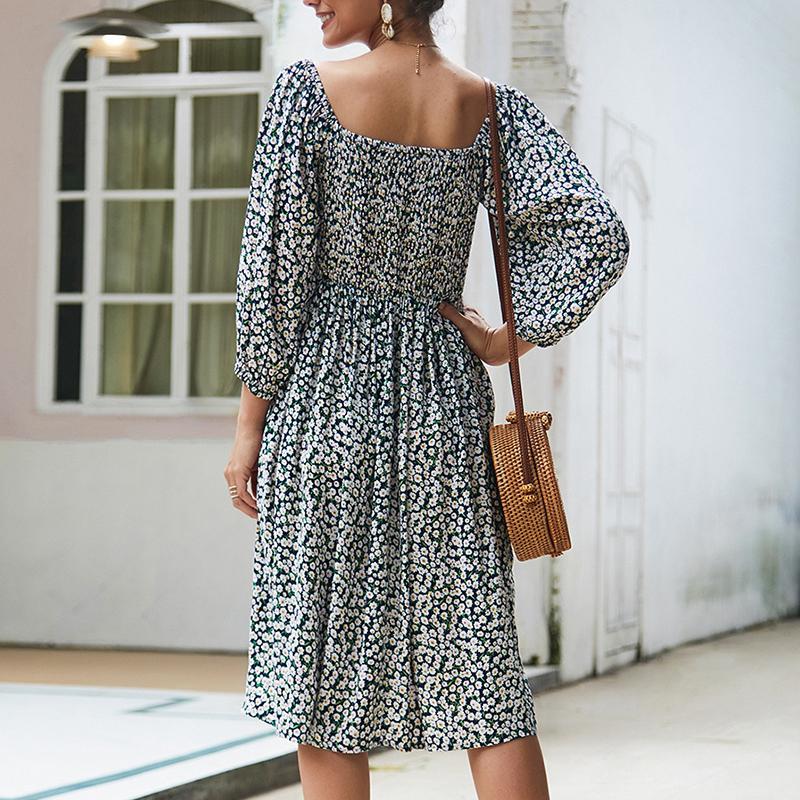 Spring and summer floral long-sleeved dresses