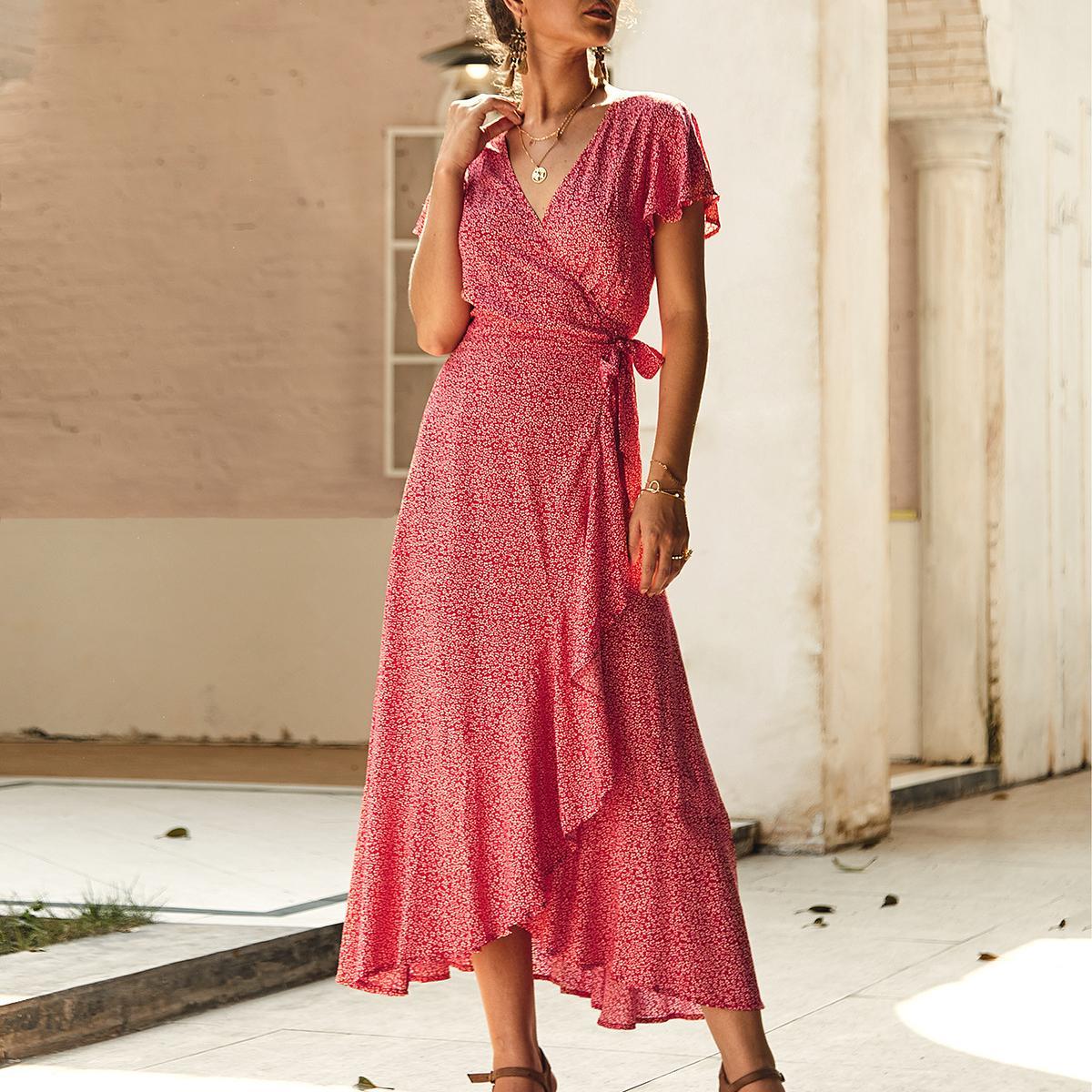 Summer V-neck ladies casual resort dress