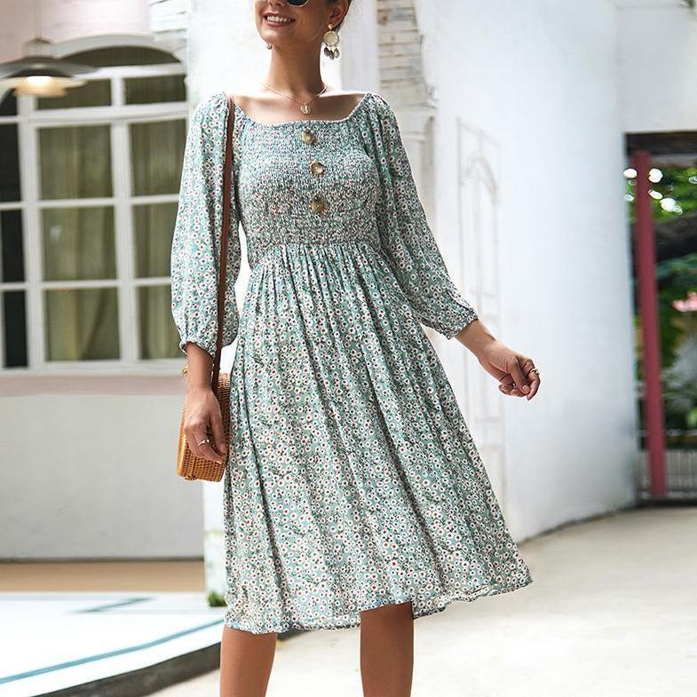Spring and summer floral long-sleeved dresses