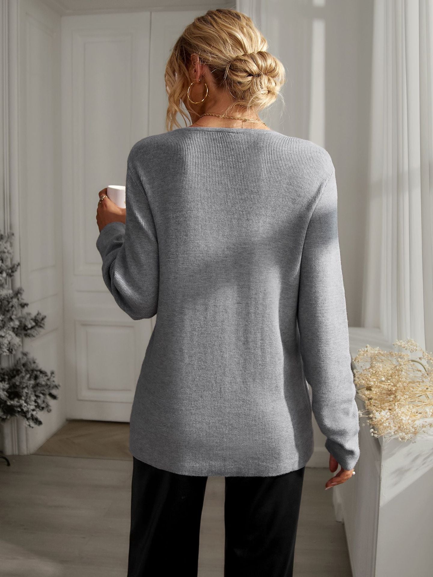 Autumn and winter fashion solid color sexy sweater