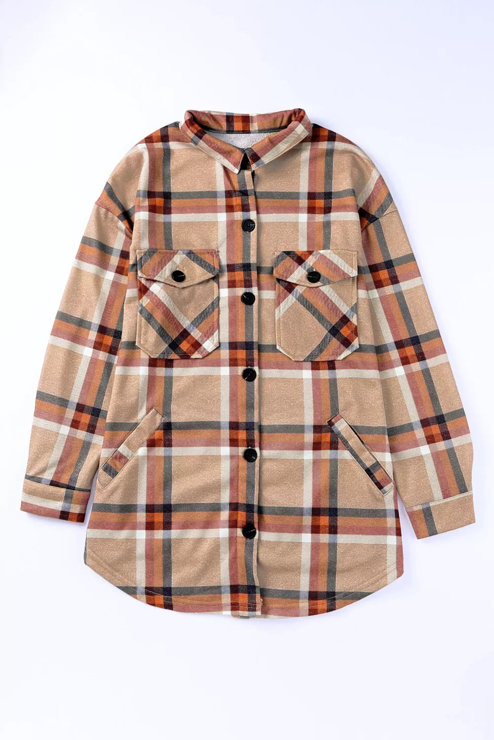 Chest Pockets Buttoned Oversized Plaid Shacket