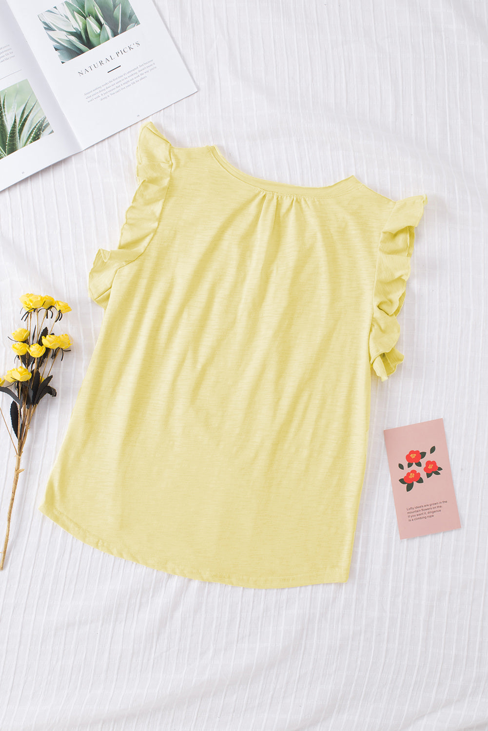 Sky Blue Casual Solid V Neck Butterfly Sleeve Tee