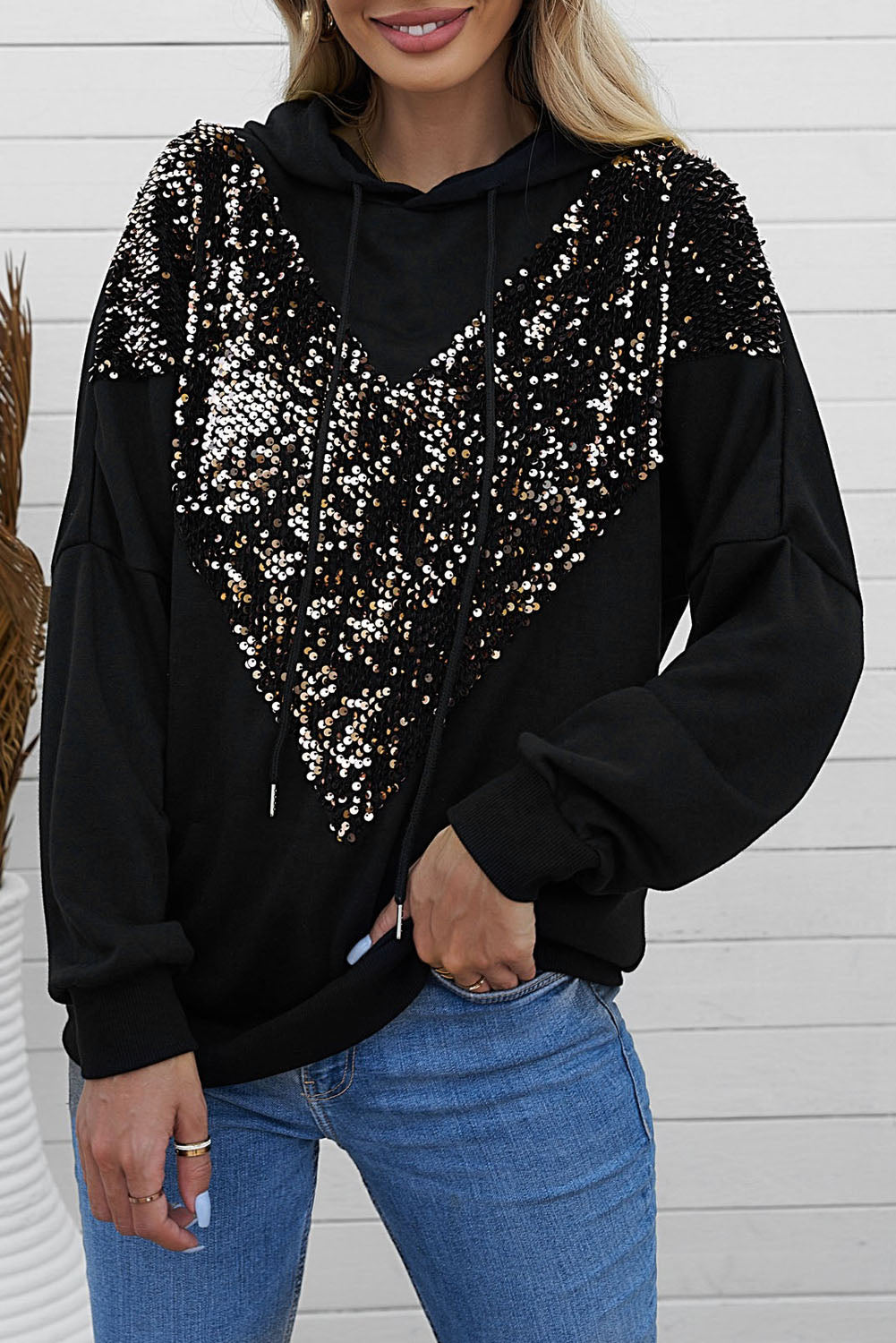 Chevron Sequin Pullover Hoodie