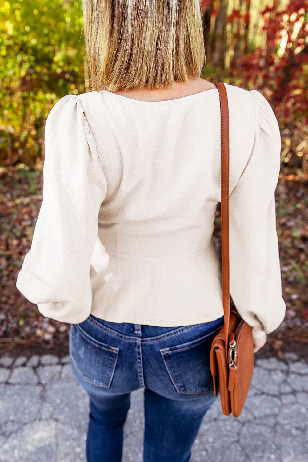 Puff Sleeve Peplum Top with Belt