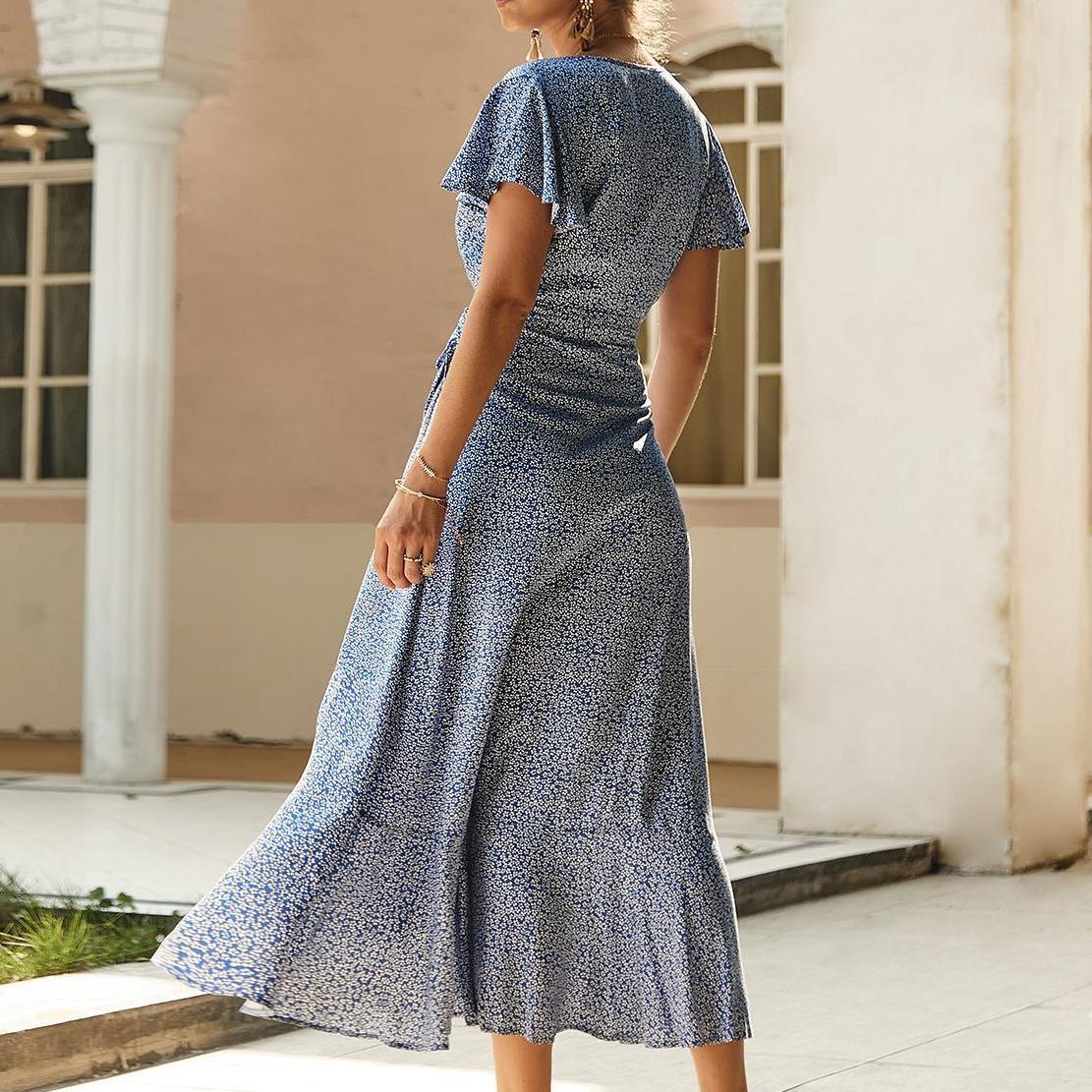 Summer V-neck ladies casual resort dress