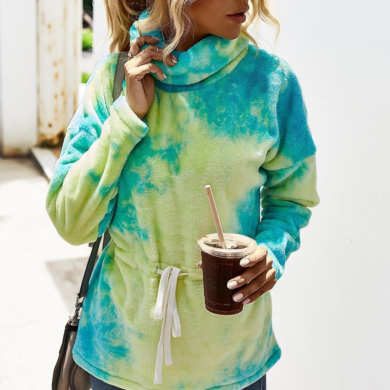Autumn and winter high neck tie-dye sweater