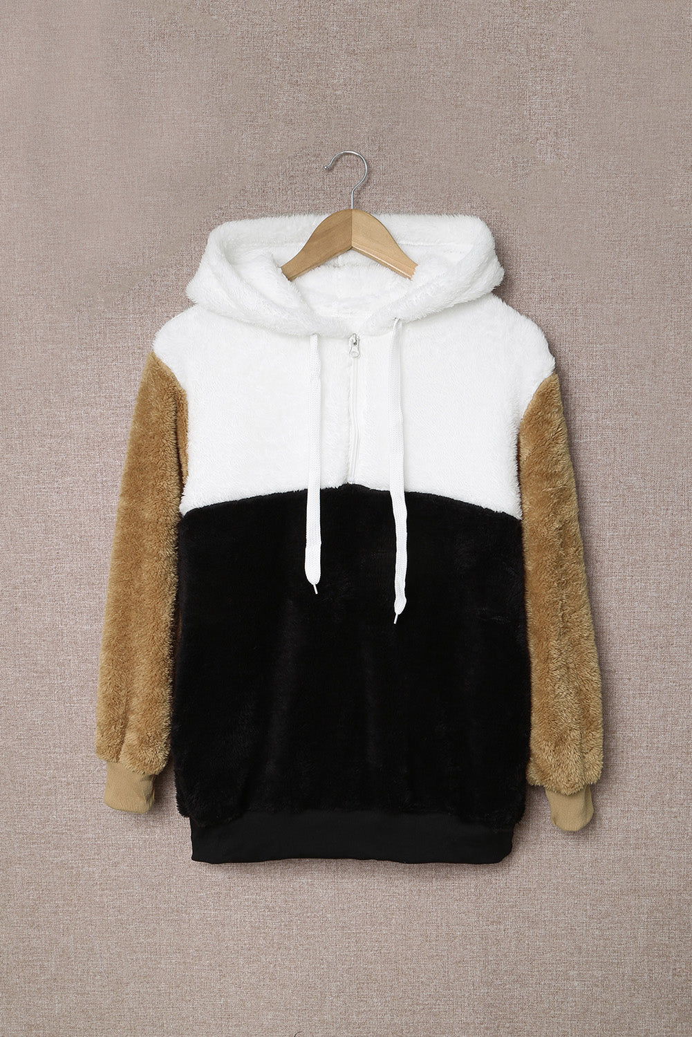 Colorblock Fluffy Faux Fur Hoodie