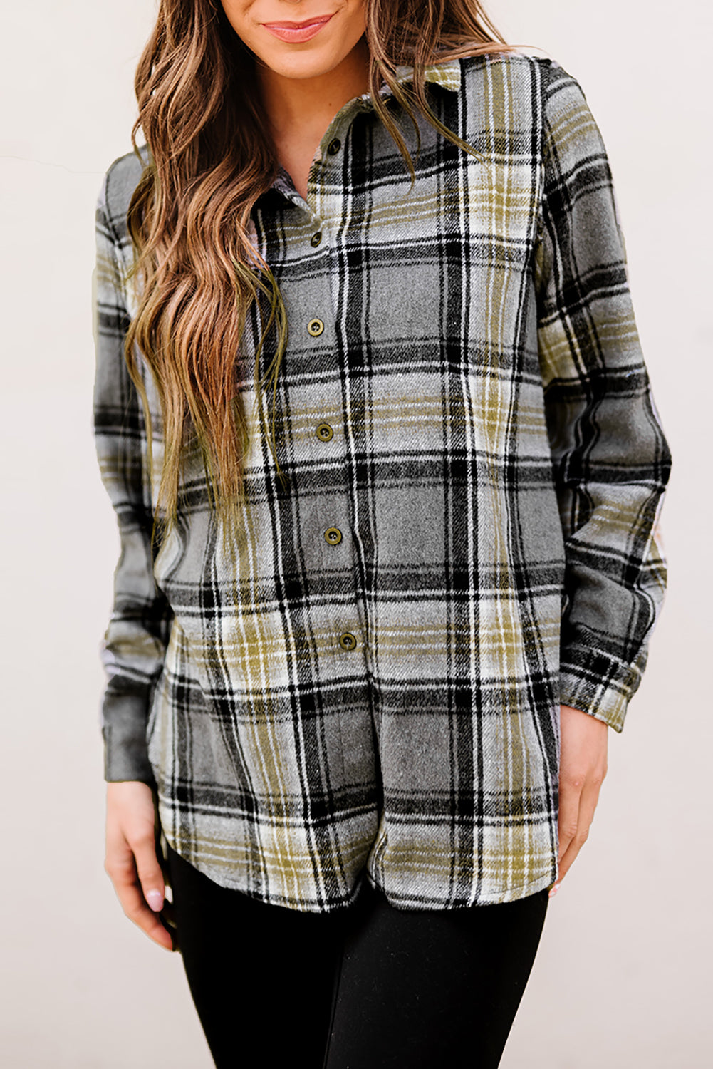 Oversize Rounded Hem Plaid Shirt with Slits