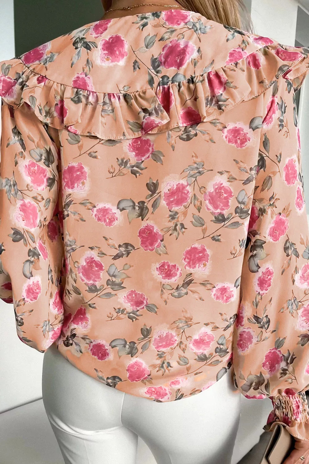 Floral Cape Ruffles Elastic Wrist Shirt