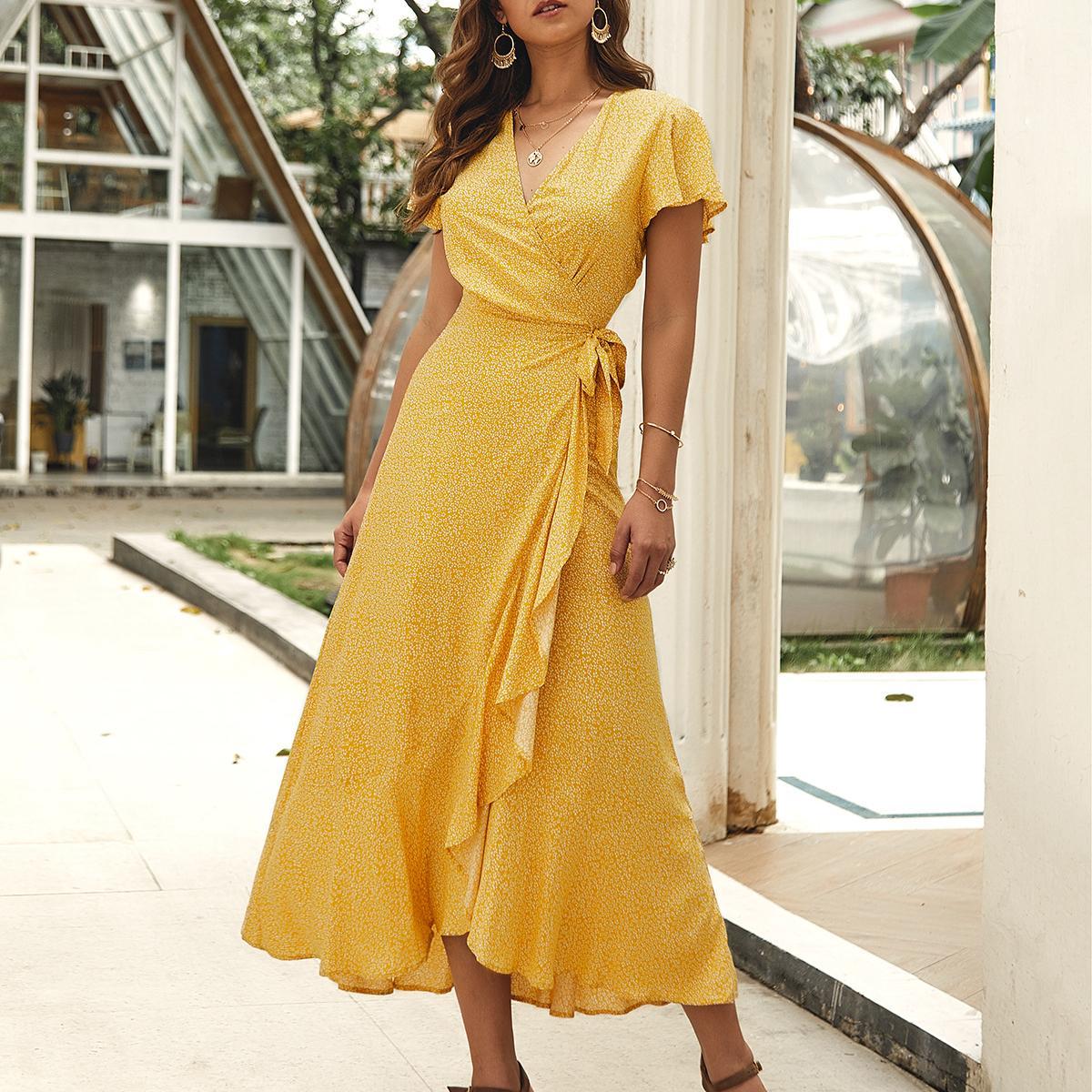 Summer V-neck ladies casual resort dress