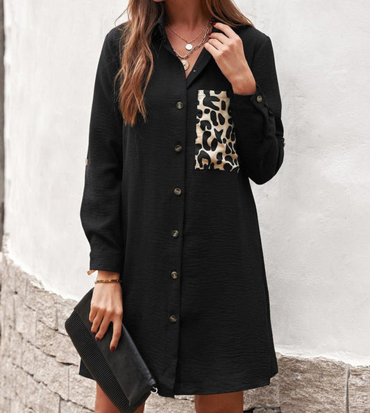 Cheetah Print Pocket Button Design Casual Shirt