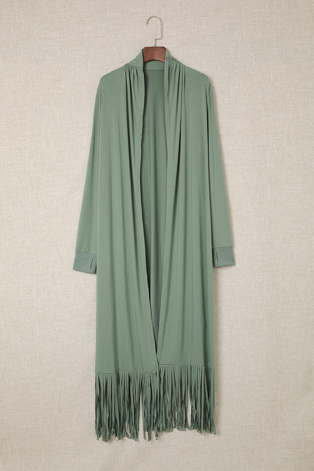 Green Fringe Knit Duster Cardigan