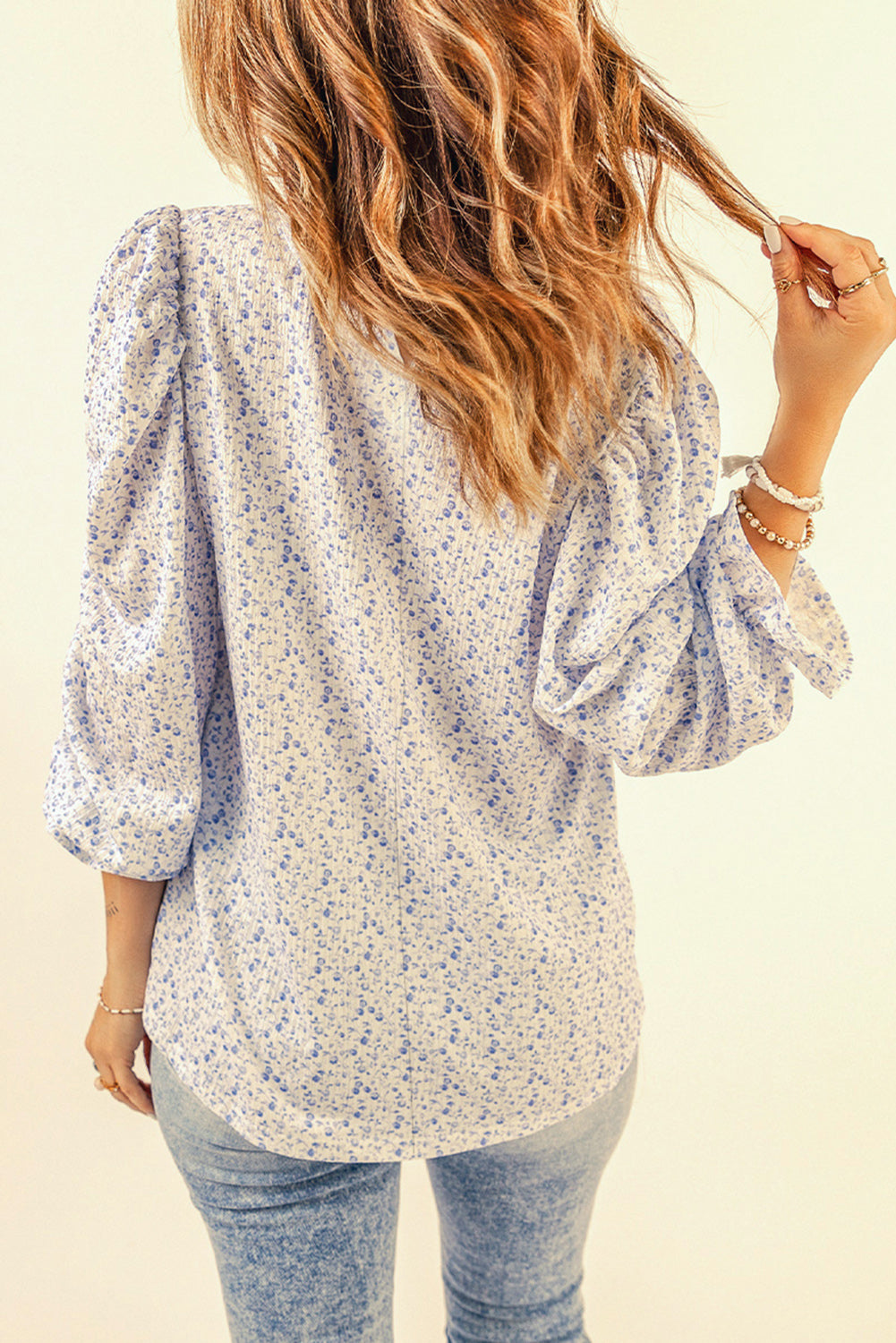 Floral Print Ruffles Puff Sleeve Blouse