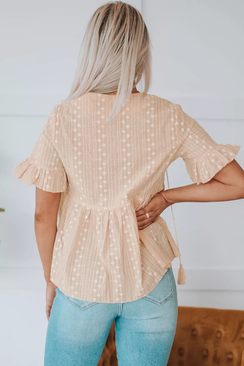 Split V Neck Print Babydoll Top
