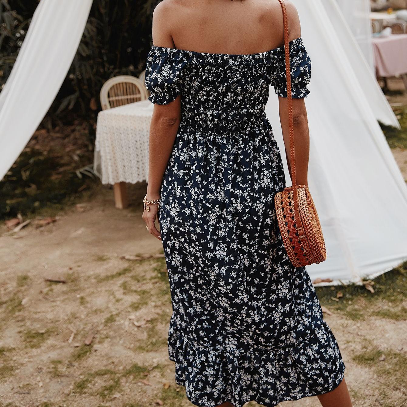 Bohemian style strapless printed dress