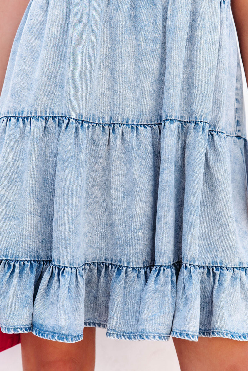 Sky Blue Adjustable Straps Tiered Ruffle Denim Dress