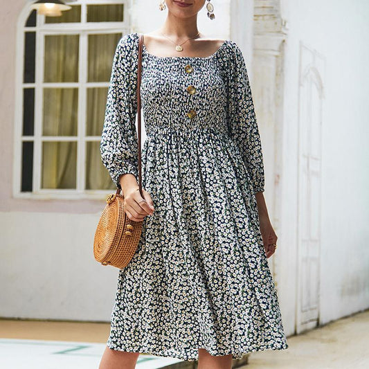 Spring and summer floral long-sleeved dresses