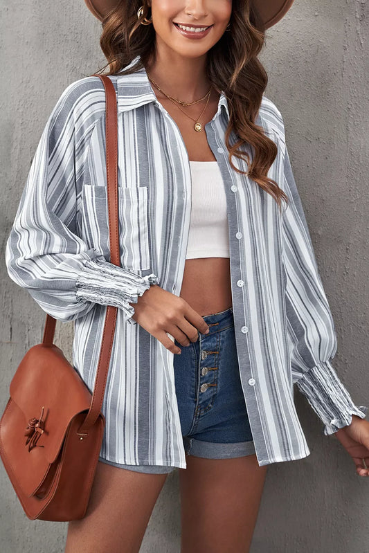 Pocketed Striped Button Shirt with Slits