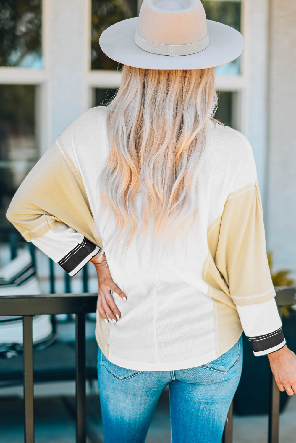 Color Block Buttoned Henley Top