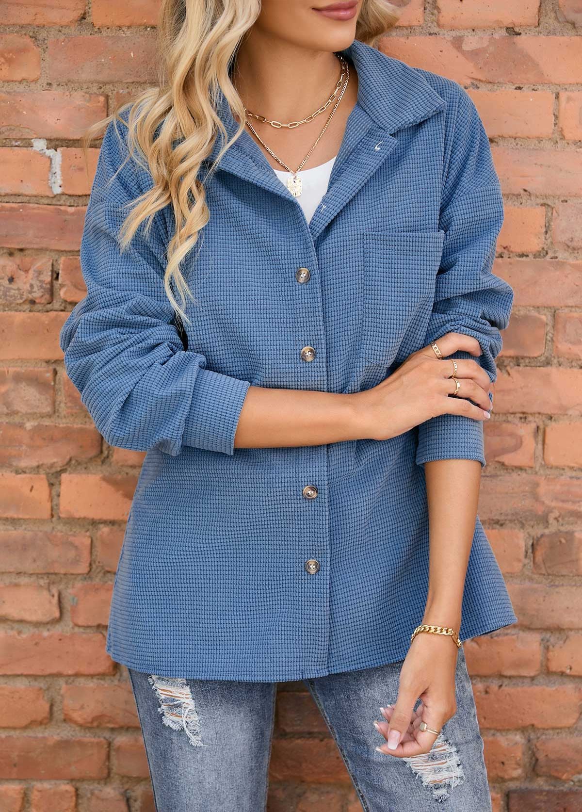 Solid Color Loose Fashion Button Long Sleeve Cardigan Jacket